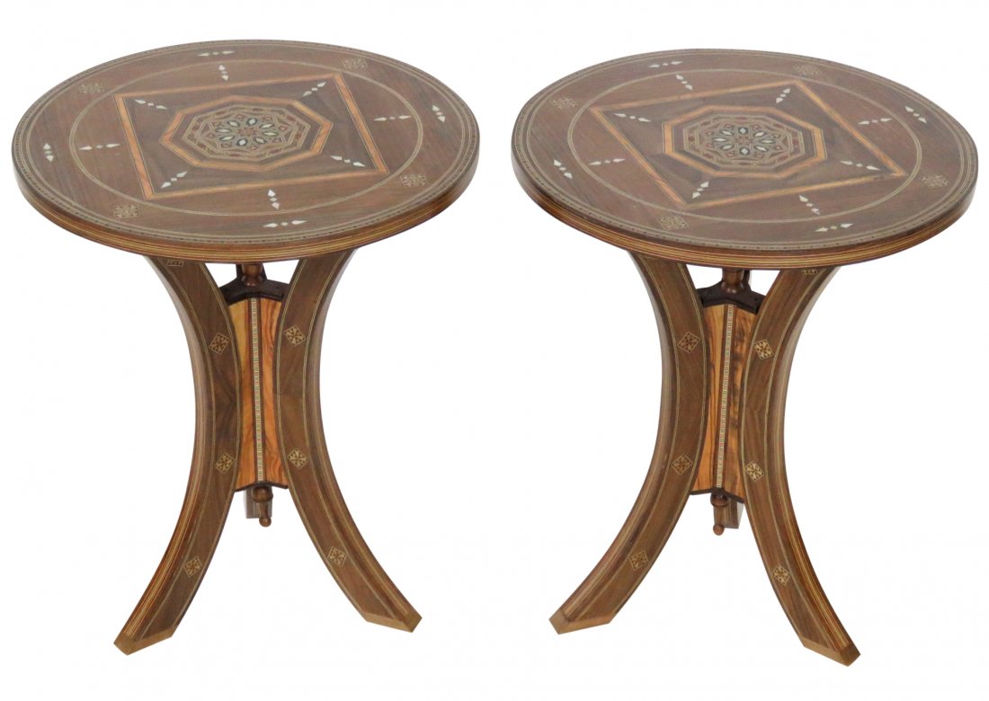 Pair SYRIAN INLAID TABOURET TABLES (1 of 3)