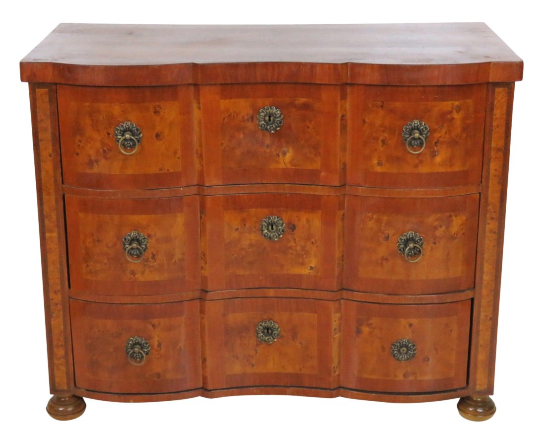 ANTIQUE CONTINENTAL BURL WOOD COMMODE (1 of 6)