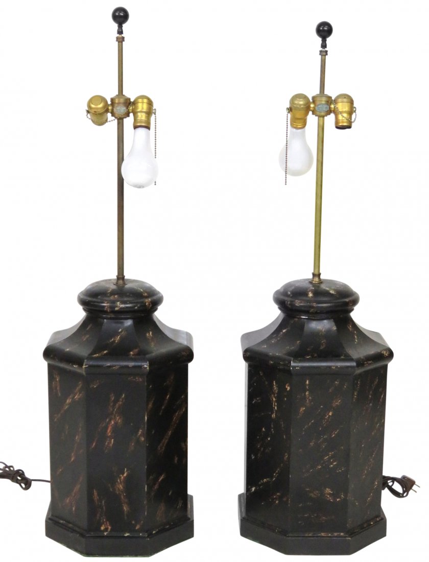 Pair LARGE TOLE PAINTED TIN TABLE LAMPS (1 of 3)