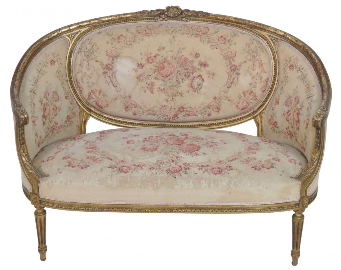 ANTIQUE LOUIS XVI STYLE GILT CARVED SOFA (1 of 4)
