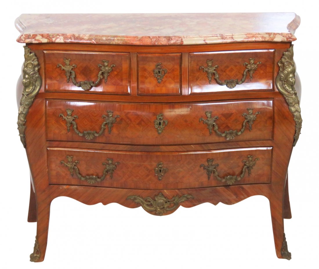 LOUIS XIV STYLE PARQUETRY MARBLETOP COMMODE (1 of 6)