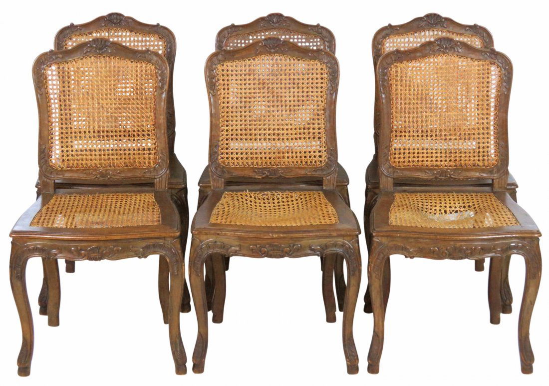 6 LOUIS XVI STYLE CANED WALNUT SIDE CHAIRS (1 of 5)