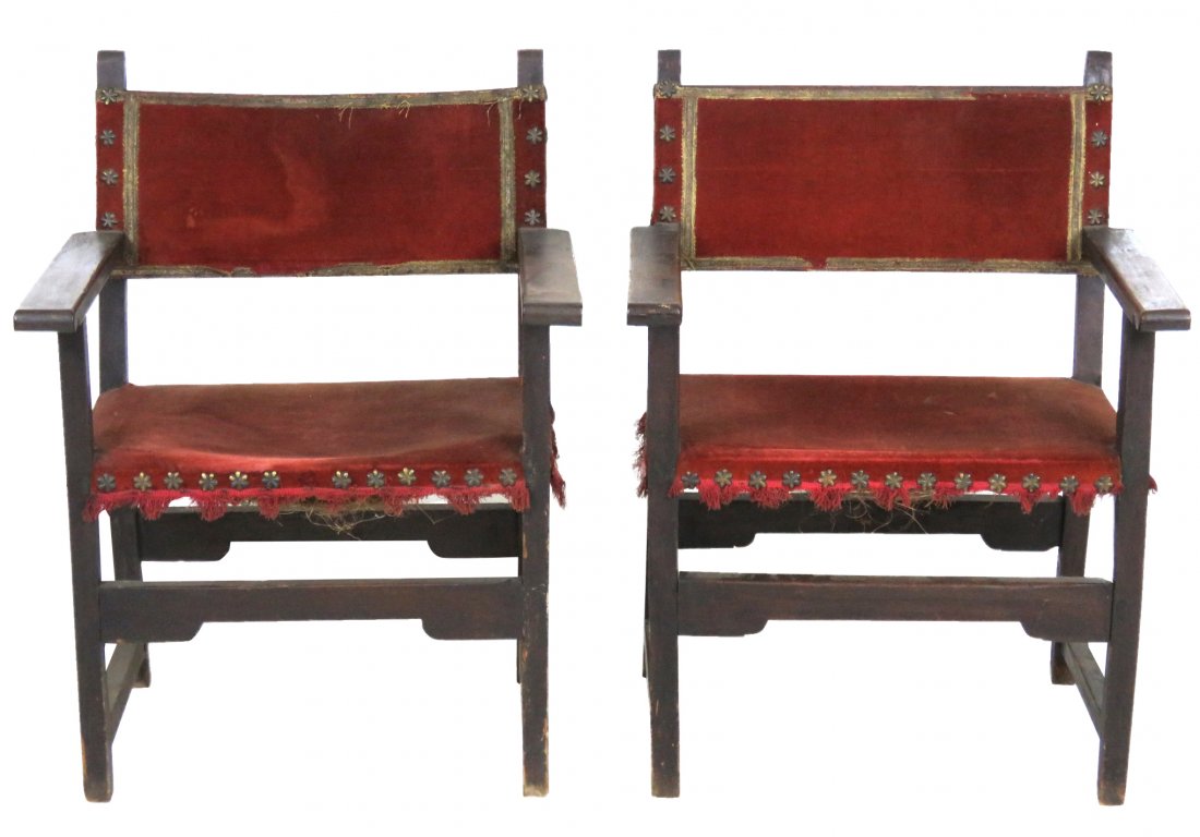 Pair 18th c. WALNUT ARMCHAIRS (1 of 4)