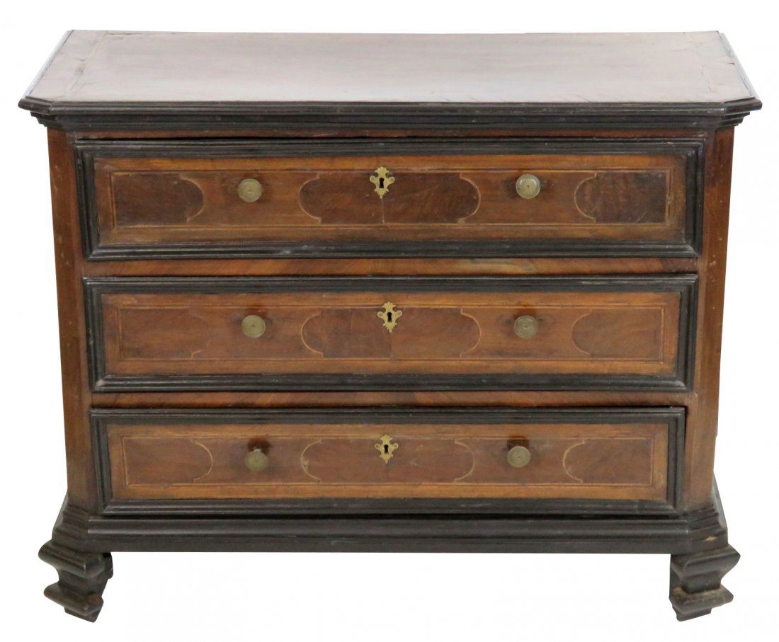 18th c. CONTINENTAL INLAID WALNUT COMMODE (1 of 9)