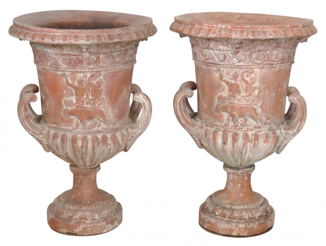 Pair 37" TERRACOTTA GARDEN URNS PLANTERS (1 of 5)