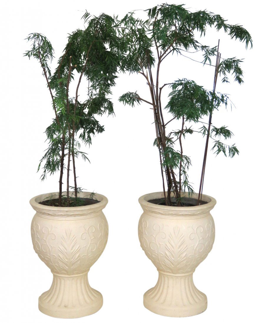 Pair 34" CAST STONE GARDEN URNS (1 of 3)