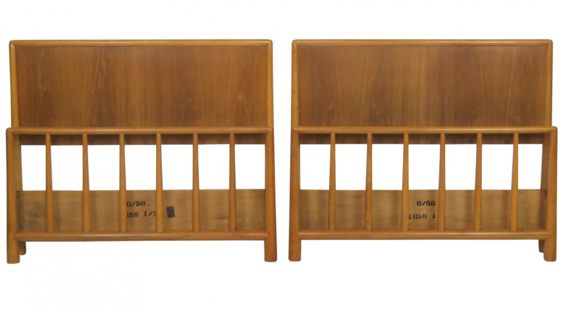 Pair ROBSJOHN GIBBINGS for WIDDICOMB TWIN BEDS: Robsjohn Gibbings for Widdicomb. Headboard 34 1/2"h. x 42 1/4"w.