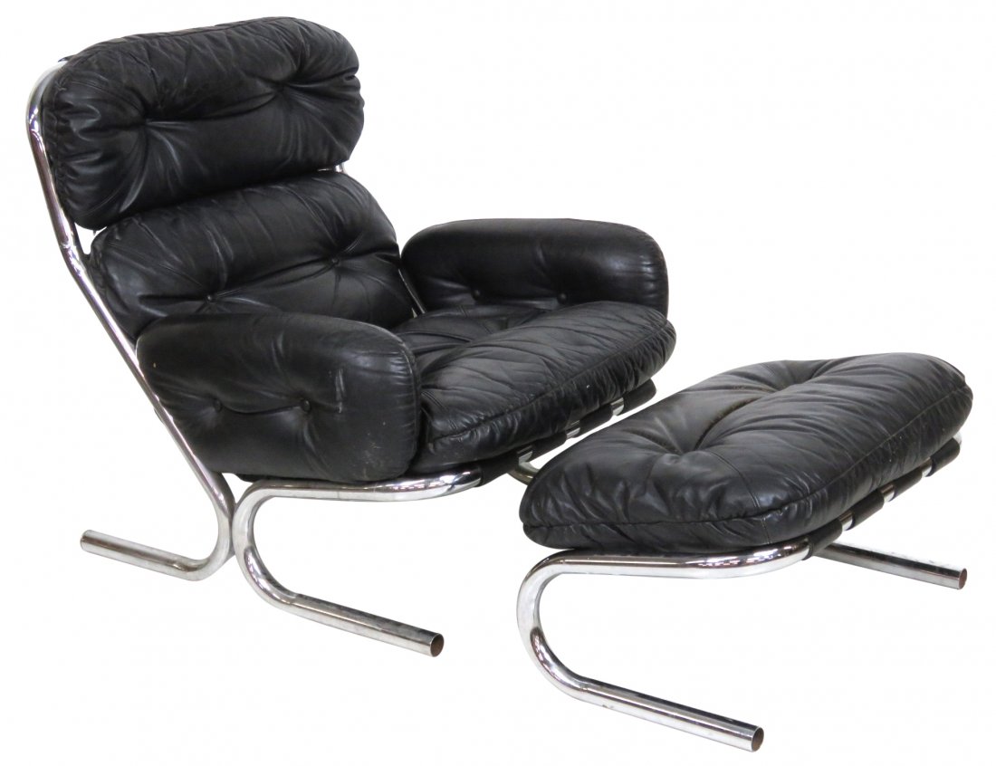 DIRECTIONAL CHROME & LEATHER LOUNGE CHAIR & OTTOMAN (1 of 7)