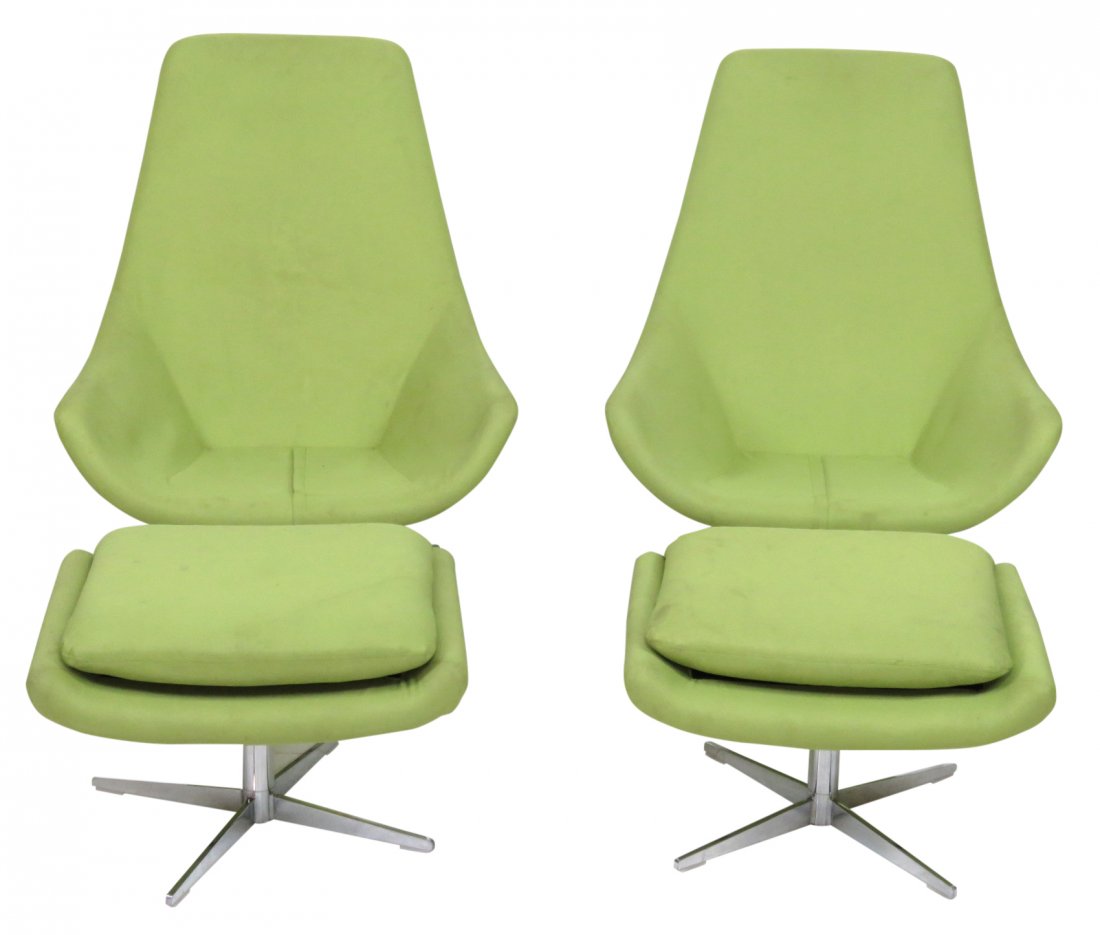 Pair MODERN DESIGN GREEN LOUNGE CHAIRS & OTTOMANS (1 of 5)
