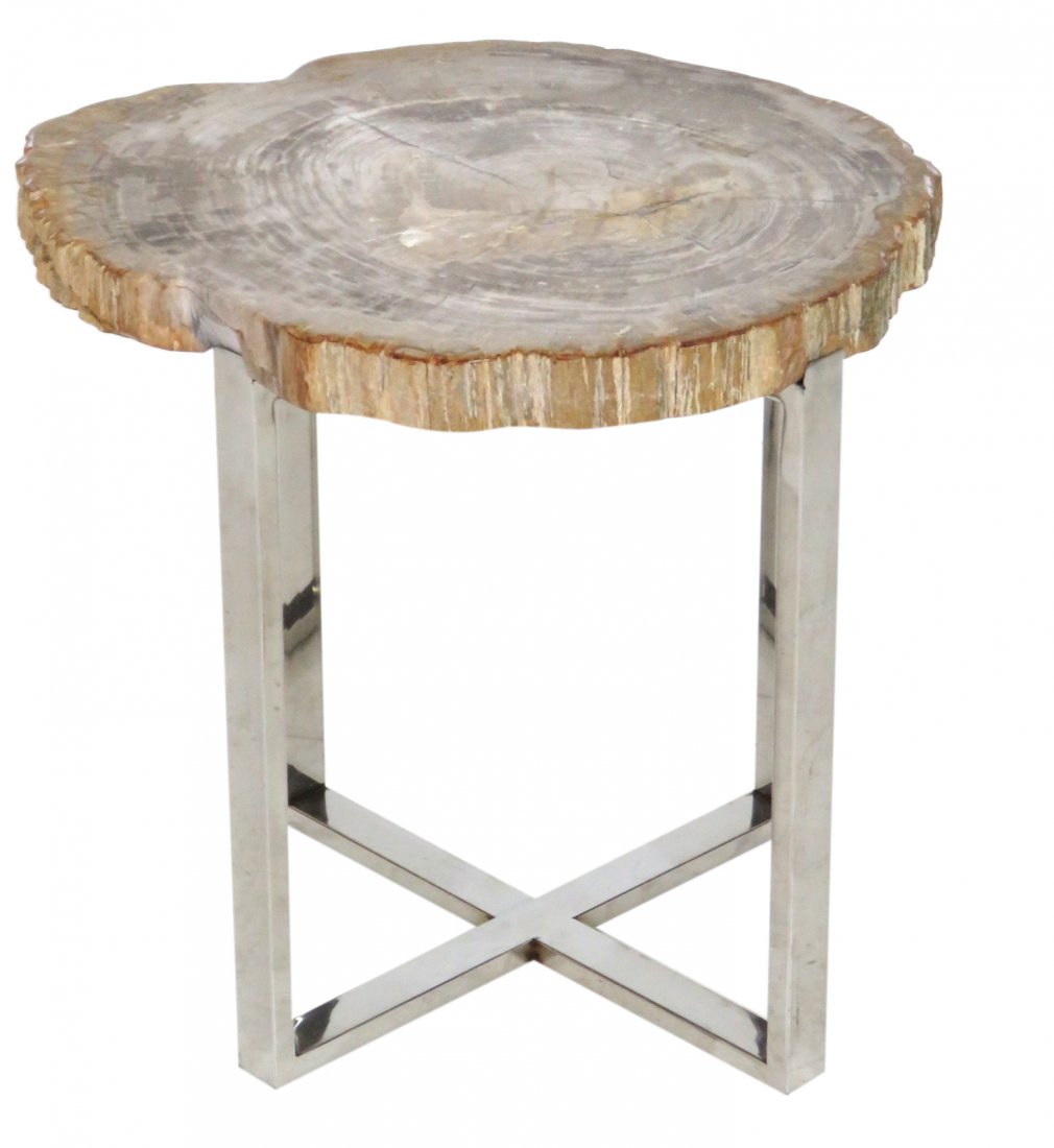MODERN DESIGN TABLE w/ PETRIFIED TREE SLAB (1 of 2)