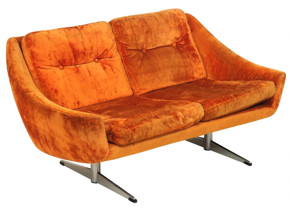 JOHN STUART DANISH MODERN ORANGE VELOUR SOFA (1 of 4)