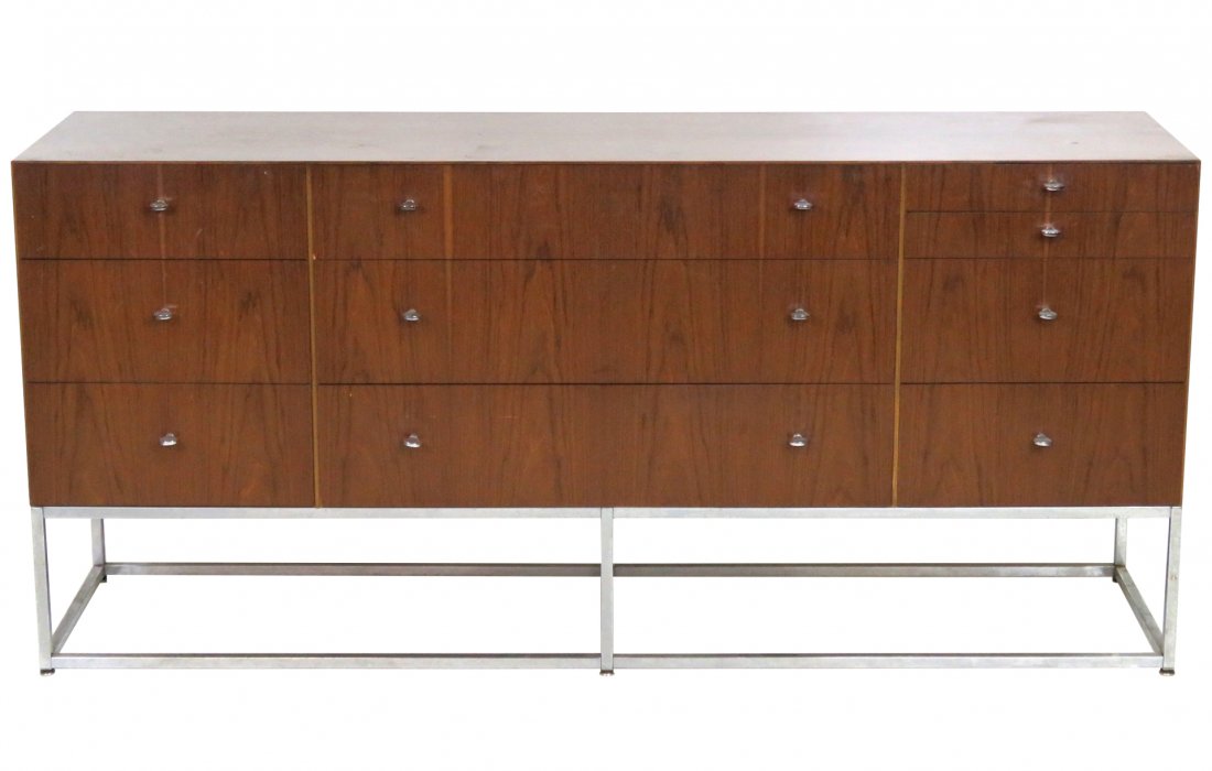 MILO BAUGHMAN TEAK & CHROME CONSOLE (1 of 3)