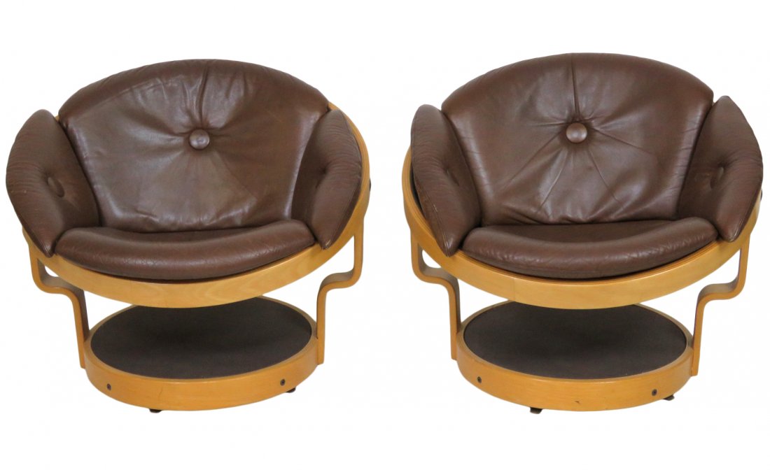 Pair ODDMUND VAD NORWEGIAN BENTWOOD LOUNGE CHAIRS (1 of 5)