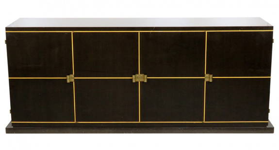 TOMMI PARZINGER 7 ft. INLAID SIDEBOARD: Ebony veneer with inlay. 34"h. x 84"w. x 19"d.