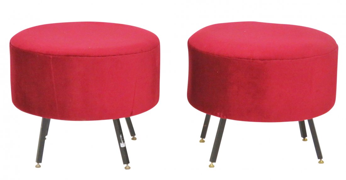 Pair ITALIAN MODERN ROUND UPHOLSTERED STOOLS (1 of 3)