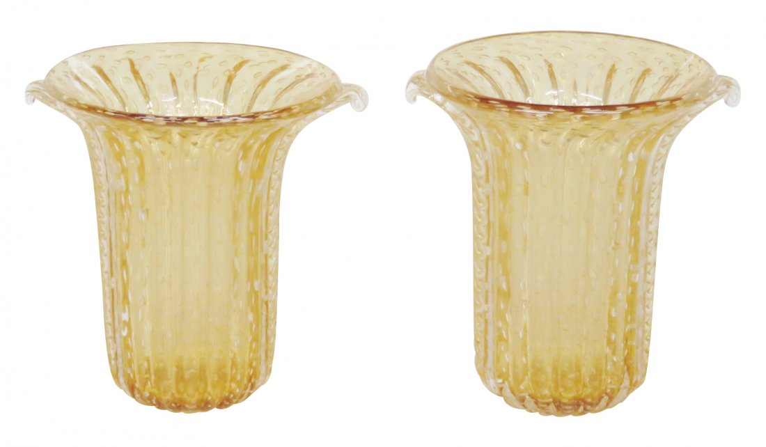 Pair 14" MURANO GLASS GOLD FLECK BUBBLE VASES (1 of 3)