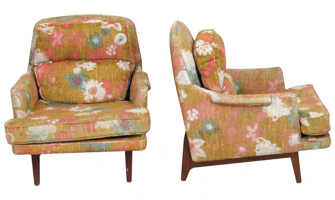 Pair DUNBAR TEAK UPHOLSTERED LOUNGE CHAIRS (1 of 7)