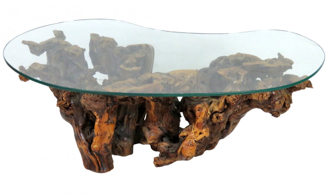 MID CENTURY DRIFTWOOD GLASSTOP COFFEE TABLE (1 of 3)