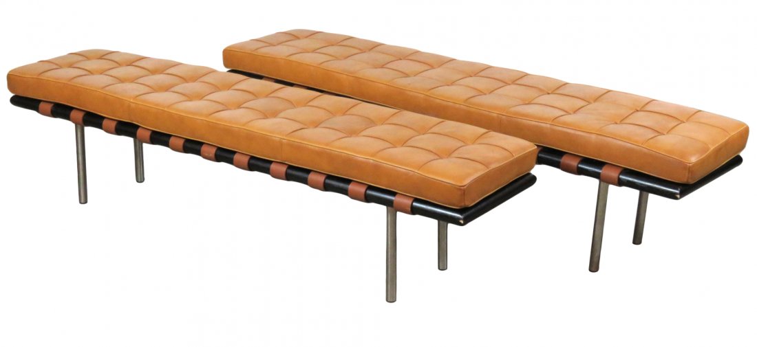 Pair LEATHER BARCELONA BENCHES after MIES VAN DER ROHE (1 of 6)