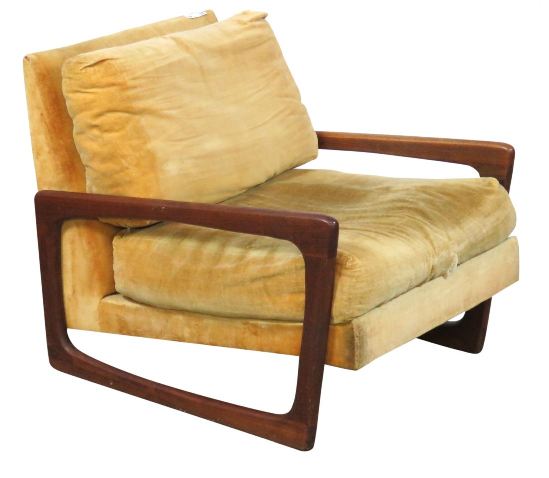 ADRIAN PEARSALL STYLE MODERN LOUNGE CHAIR: Teak sides. 27"h. x 26 1/2"w. x 34 1/2"d.