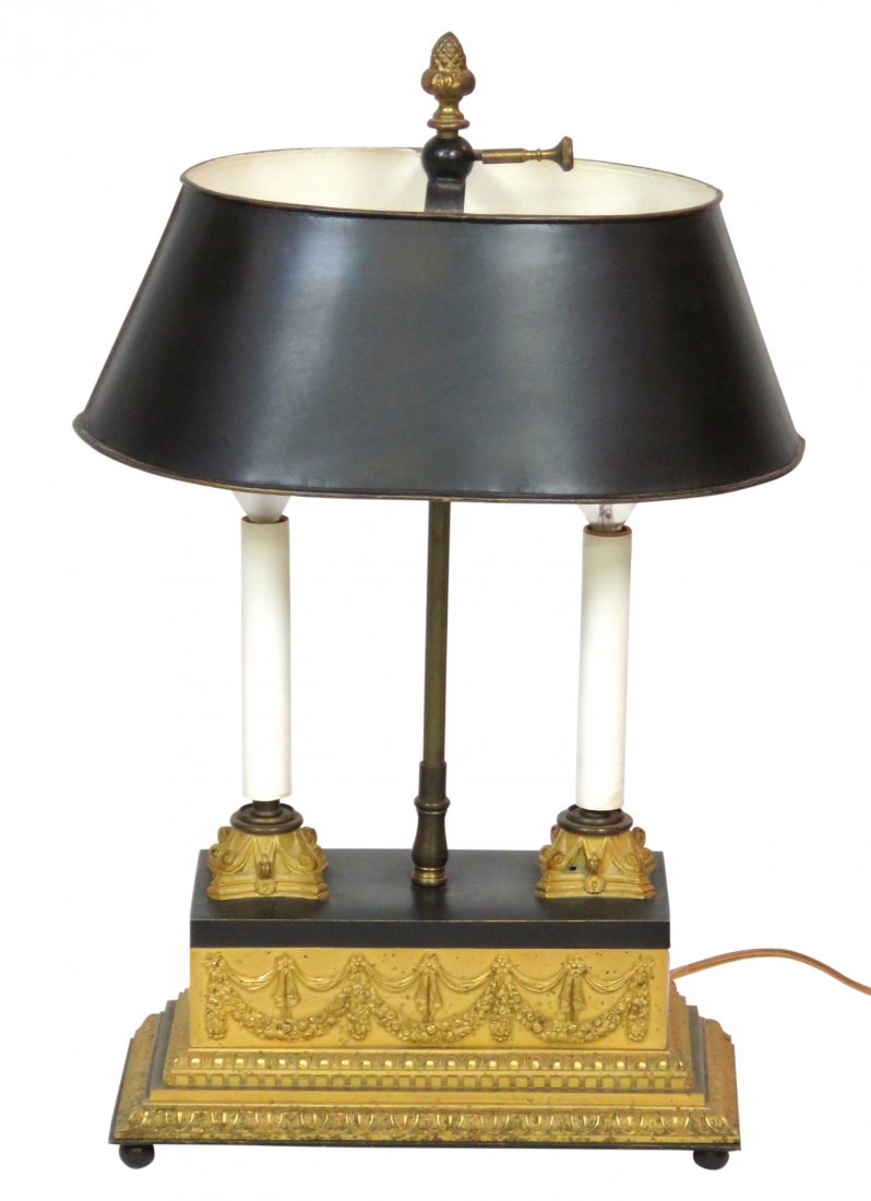 ANTIQUE FRENCH BRONZE BOUILLOTTE LAMP w/TOLE SHADE (1 of 5)