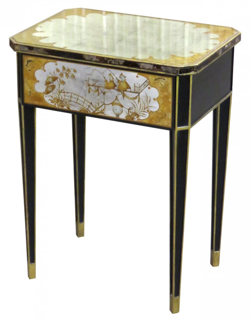 VINTAGE EGLOMISE MIRRORED EBONIZED & GILT STAND (1 of 8)