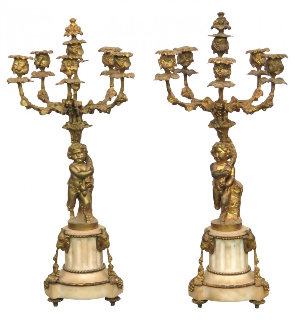 Pair ANTIQUE FRENCH 23" FIGURAL GILT BRONZE CANDELABRAS (1 of 4)