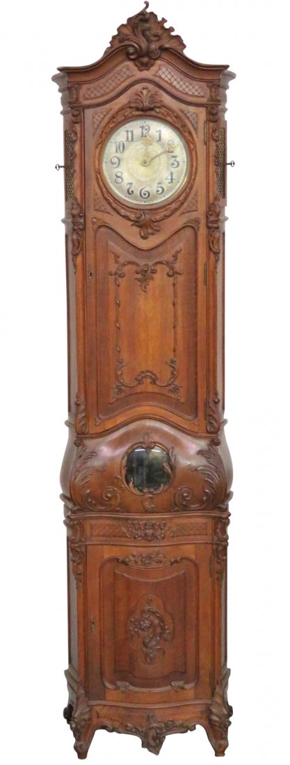 ANTIQUE FRENCH CARVED WALNUT GRANDFATHERS CLOCK (1 of 8)