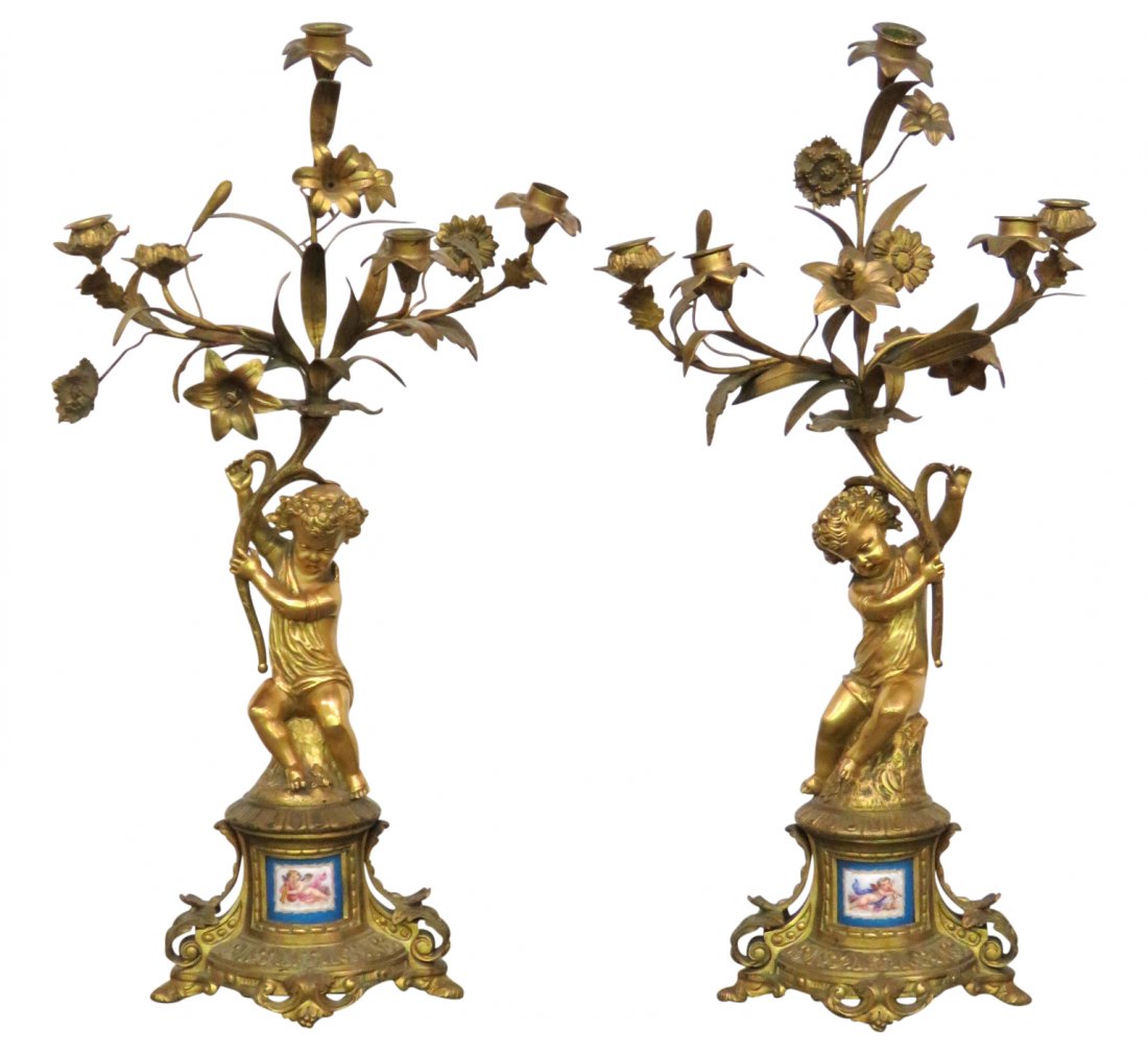 Pair 25" FIGURAL GILT BRONZE & SEVRES CANDELABRAS (1 of 7)