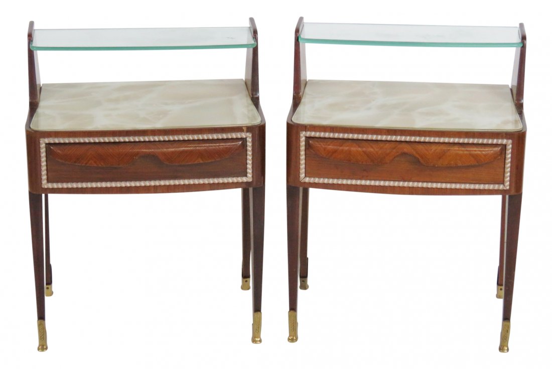 Pair ITALIAN MODERN TEAK GLASSTOP STANDS (1 of 4)