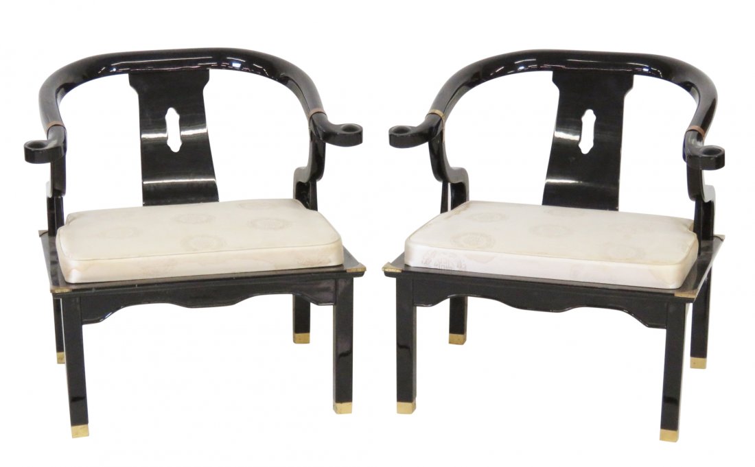 Pair EBONIZED ASIAN MODERN ARMCHAIRS (1 of 4)