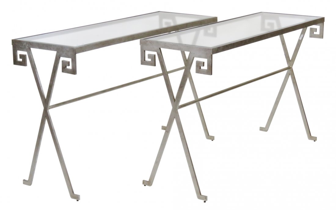 Pair MODERN DESIGN SILVERED METAL TABLES (1 of 3)