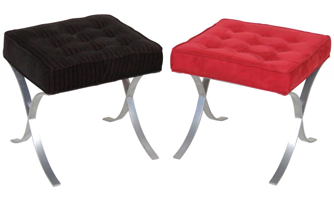 Pair MODERN ALUMINUM X-BASED STOOLS (1 of 2)