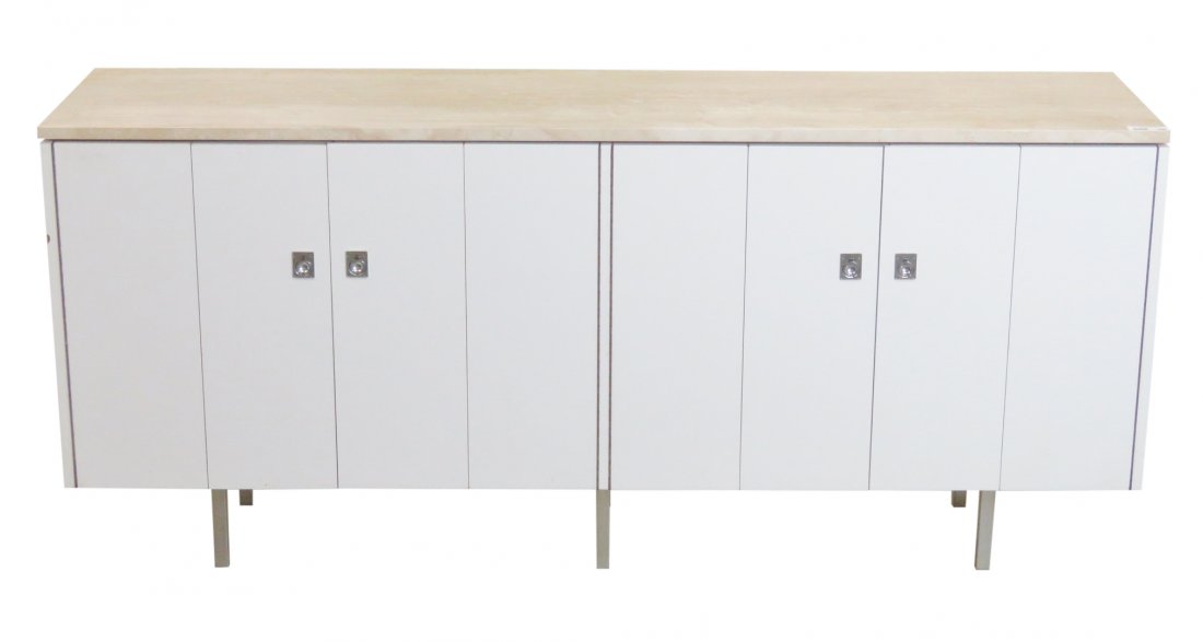 MODERN DESIGN TRAVERTINE TOP WHITE LAMINATE CONSOLES (1 of 7)