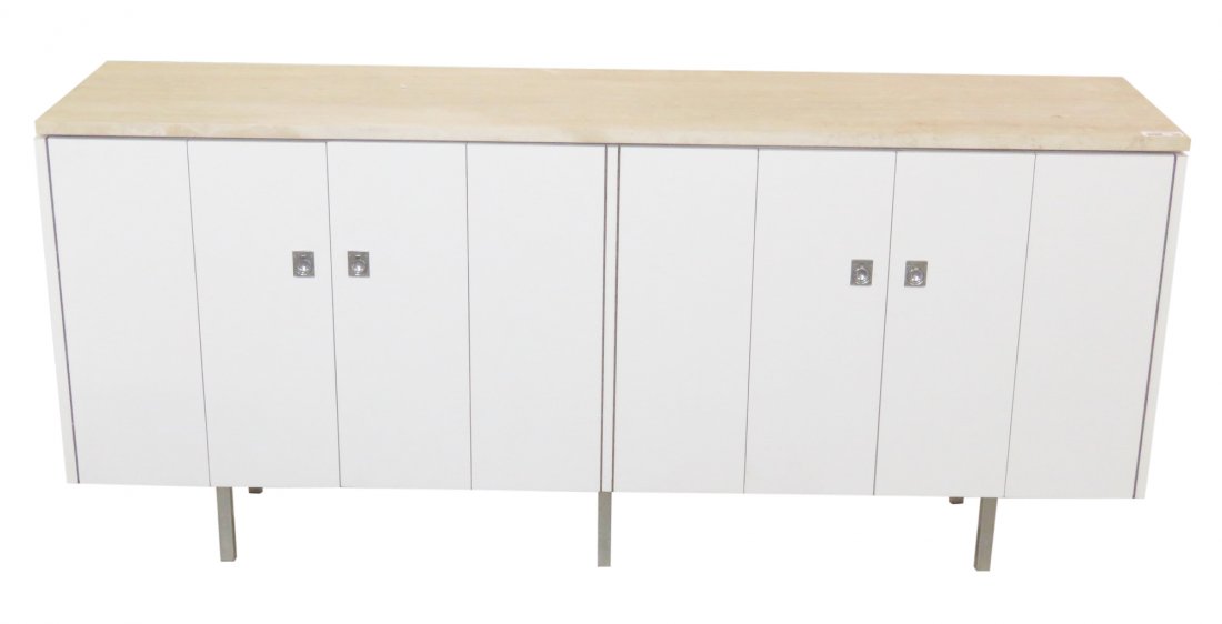 MODERN DESIGN TRAVERTINE TOP WHITE LAMINATE CONSOLES (1 of 3)