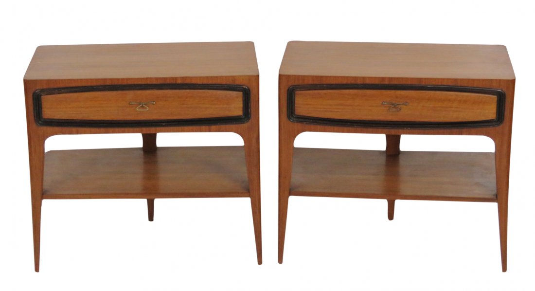 Pair ITALIAN MODERN ONE DRAWER TEAK STANDS (1 of 4)