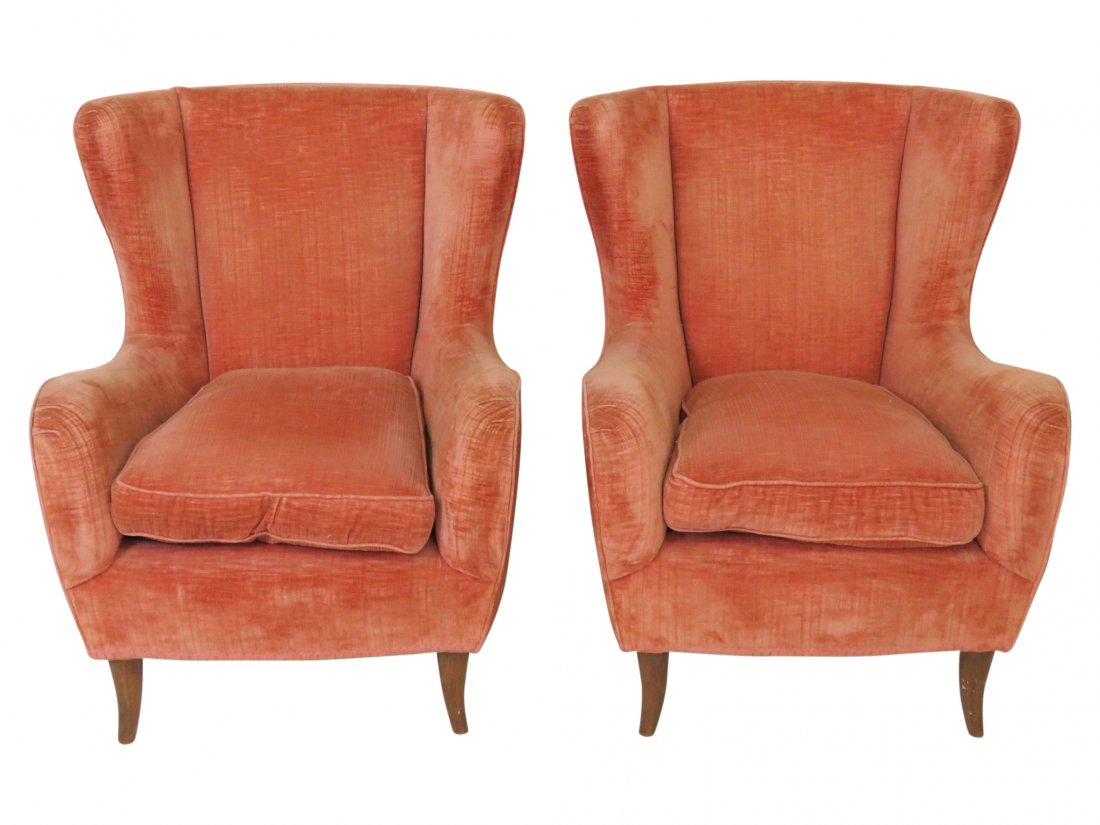 Pair ITALIAN MODERN UPHOLSTERED LOUNGE CHAIRS (1 of 2)