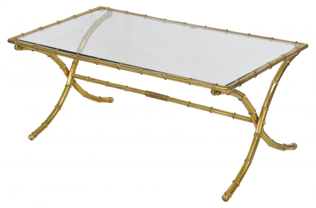 BRASS FAUX BAMBOO GLASSTOP COFFEE TABLE (1 of 3)