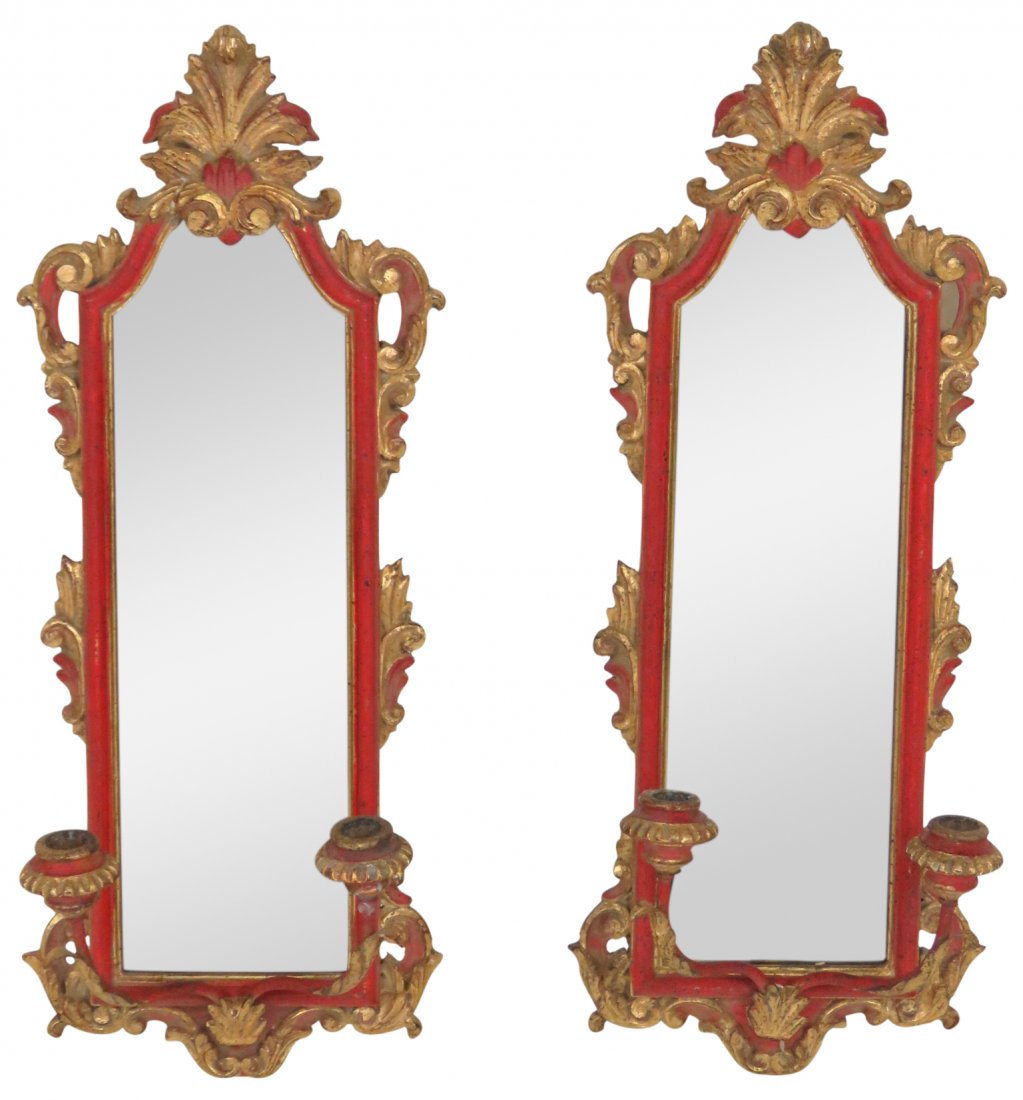 Pair ITALIAN FLORENTINE GILT CARVED MIRRORED SCONCES (1 of 5)