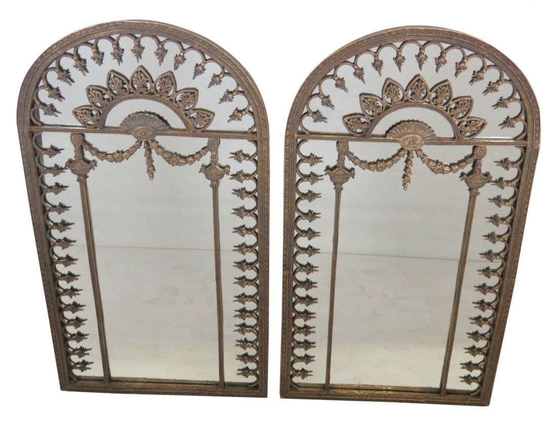 Pair 50" X 28" NEOCLASSICAL STYLE BRONZED METAL MIRRORS (1 of 6)