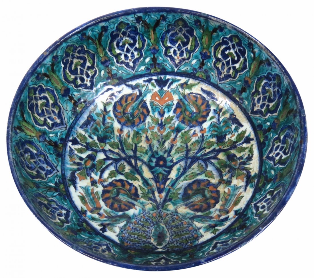 ANTIQUE PERSIAN CERAMIC 14" BOWL (1 of 6)