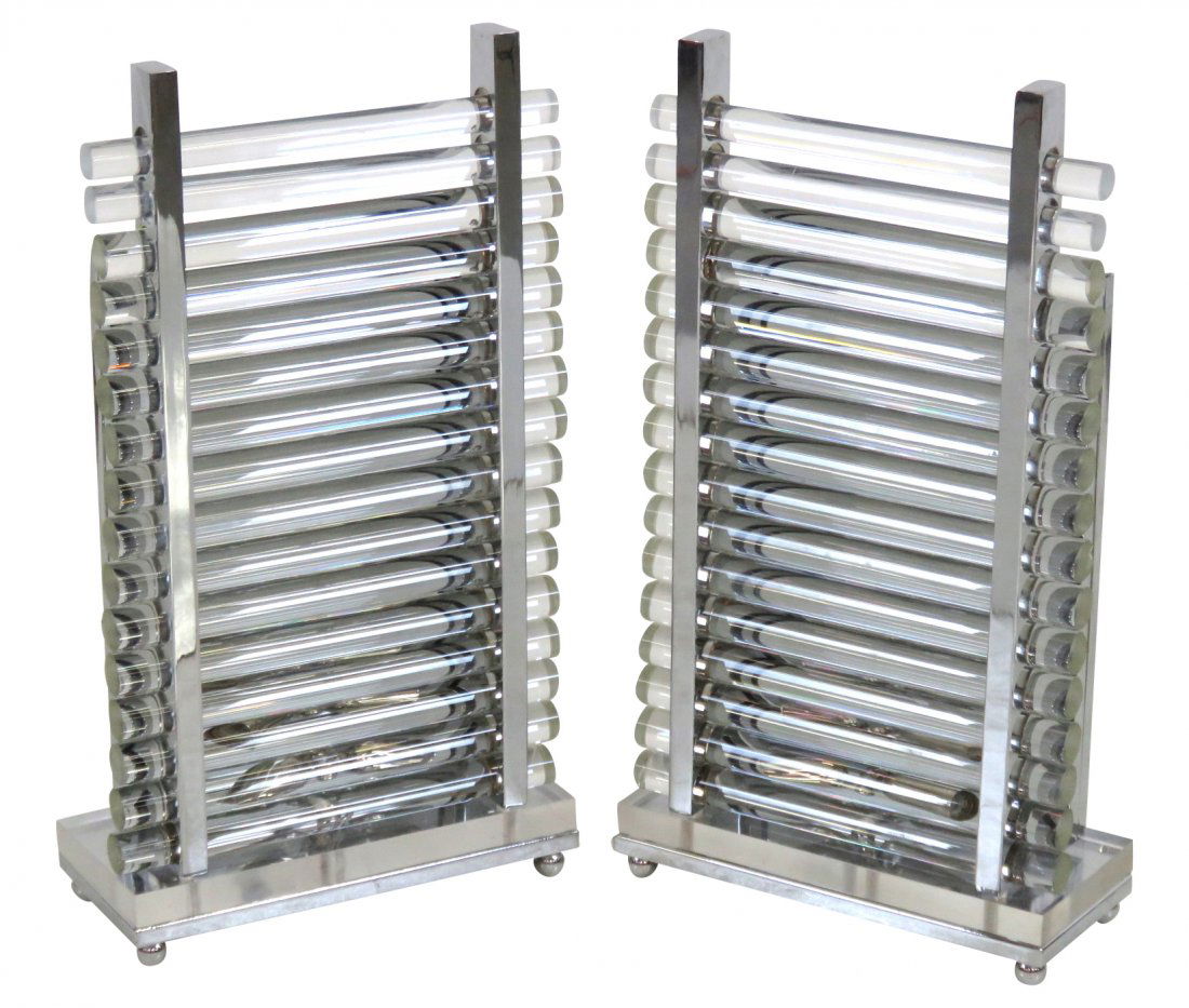 Pair MODERN DESIGN CHROME & GLASS ROD TABLE LAMPS (1 of 3)