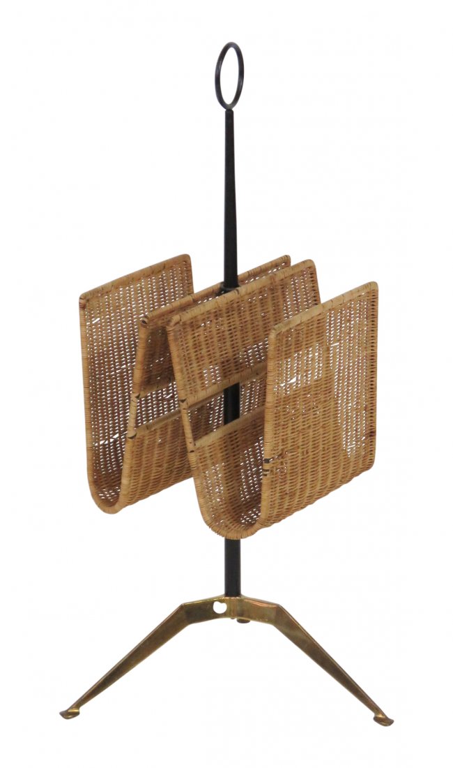 ITALIAN MODERN BRASS & WICKER MAGAZINE RACK (1 of 5)