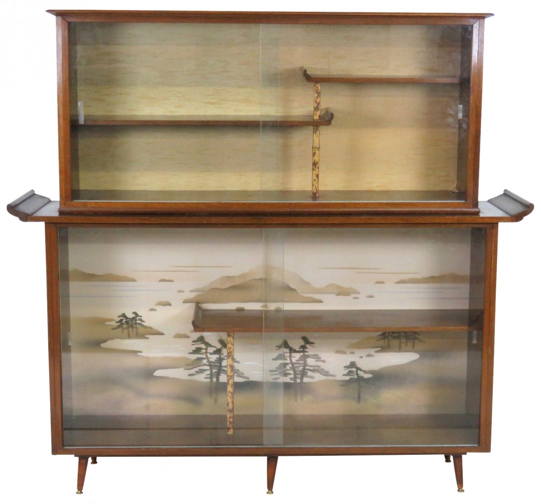 MID CENTURY MODERN PAGODA FORM DOOR CHINA CABINET (1 of 4)