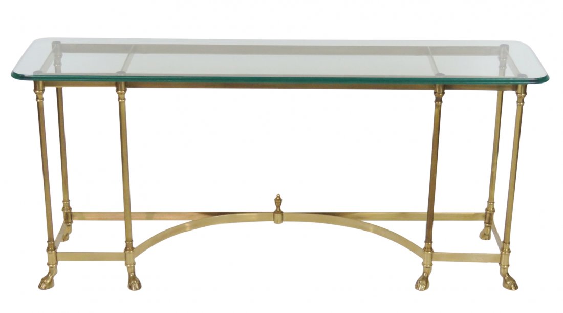 CONTEMPORARY BRASS & GLASS SOFA TABLE (1 of 2)