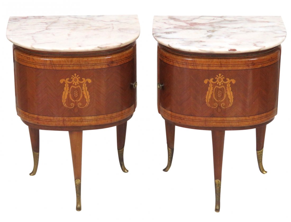 Pair ITALIAN INLAID DEMILUNE MARBLETOP STANDS (1 of 4)