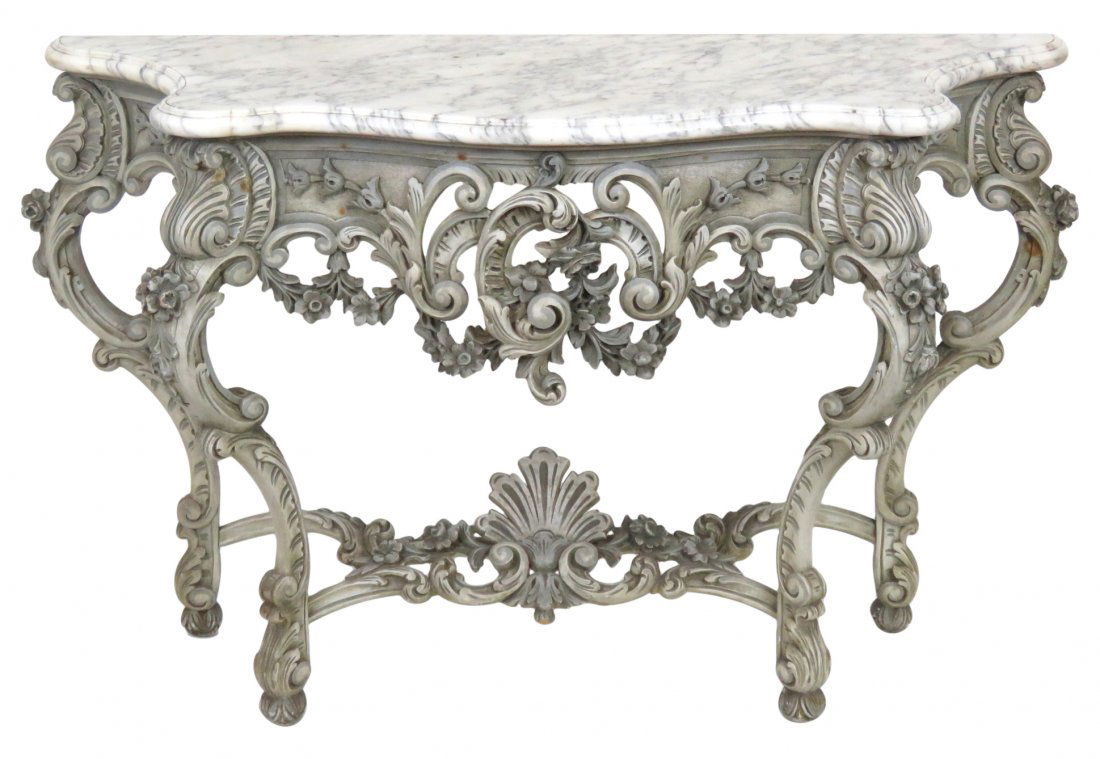 ANTIQUE JANSEN FRENCH CARVED MARBLETOP CONSOLE (1 of 4)