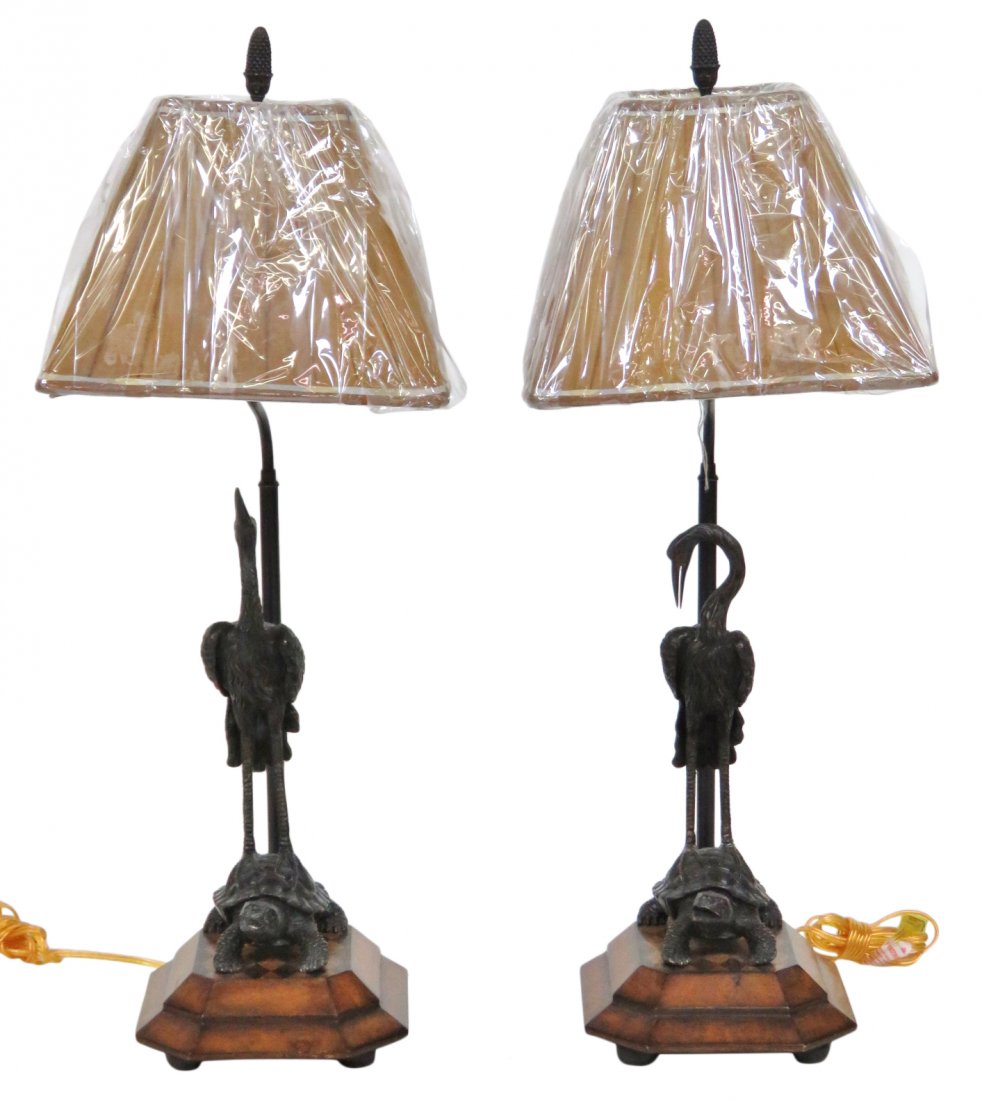 THEODORE ALEXANDER MEIJI CRANES BRONZE TABLE LAMPS (1 of 4)
