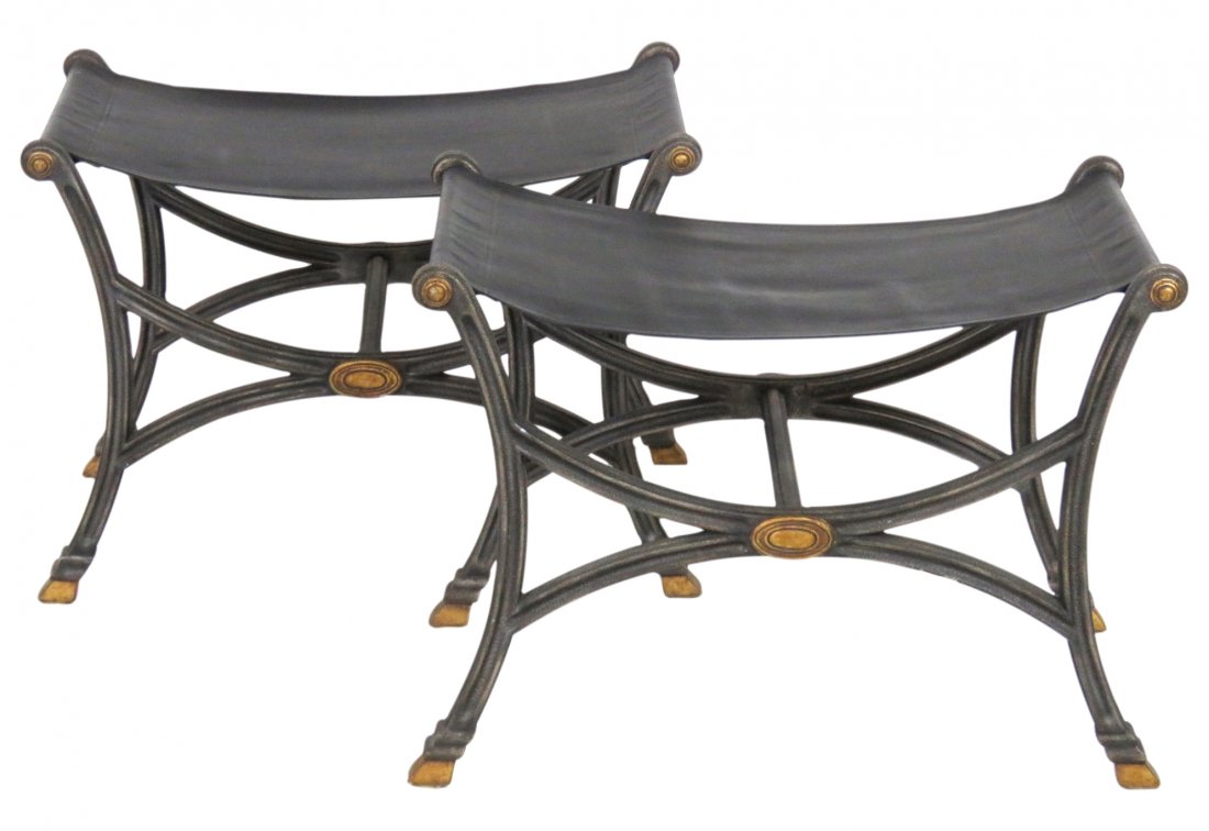 Pair NEOCLASSICAL STYLE METAL CERULE STOOLS (1 of 2)