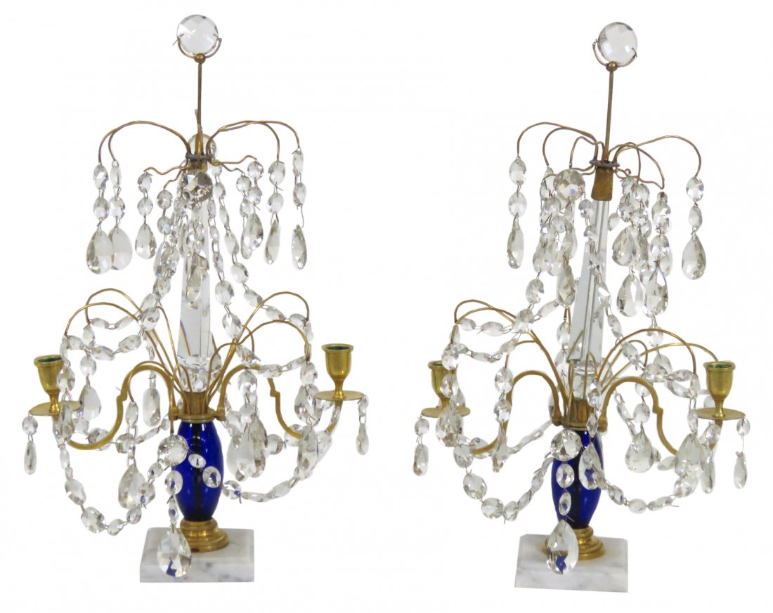 Pair BRONZE COBALT & CRYSTAL 19" CANDELABRAS (1 of 3)